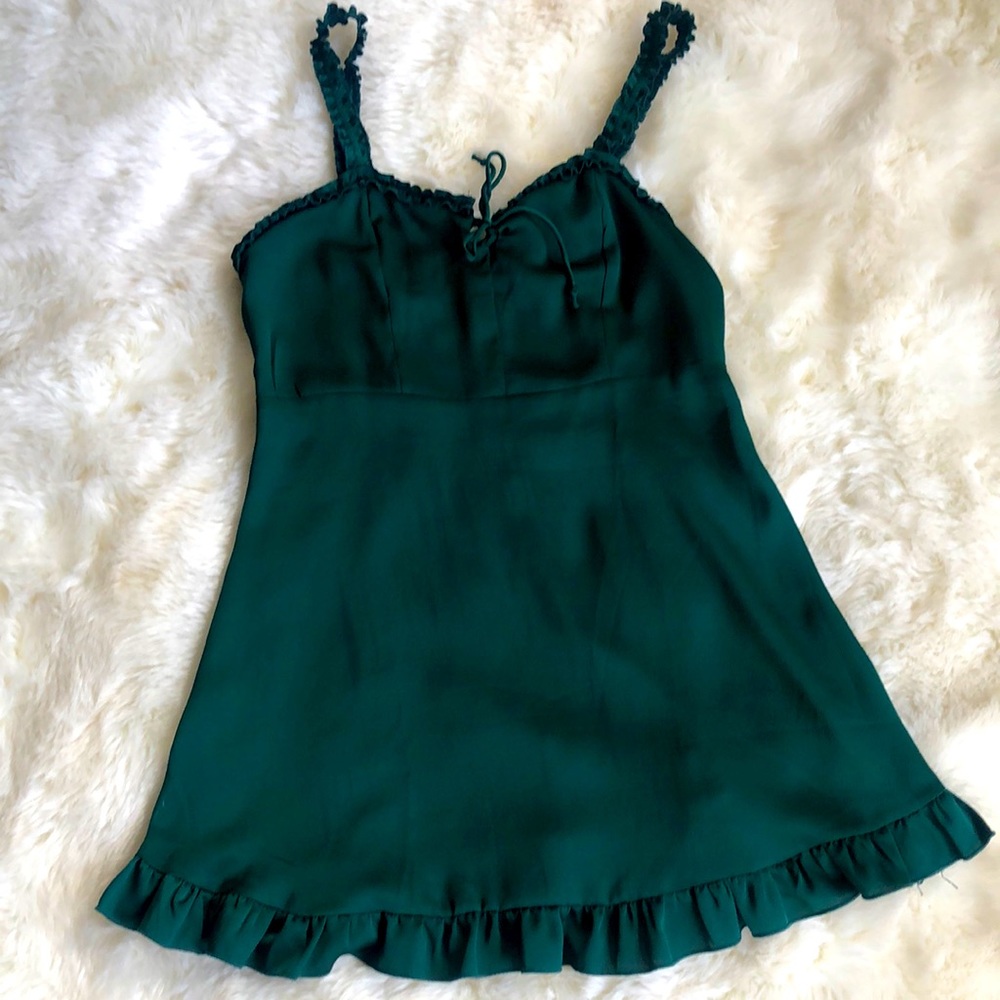 Green Silky Baby Doll Ruffled Mini Slip Dress Size L LA Hearts/ PACSUN